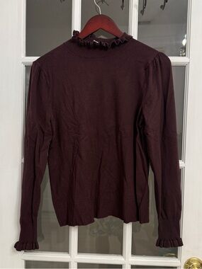 CECE Women’s Brown Ruffle Detail Mock Neck Sweater Size L